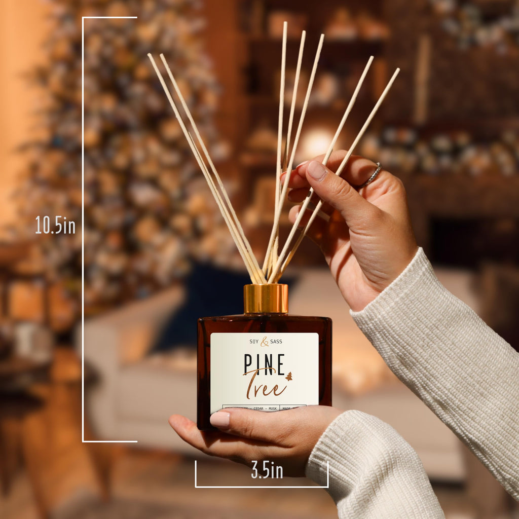 Pine Reed Diffuser, 'Pine Tree' - w/Balsam Fir, Cedar & Citrus I Infused w/Essential Oils I Christmas Diffuser Decor