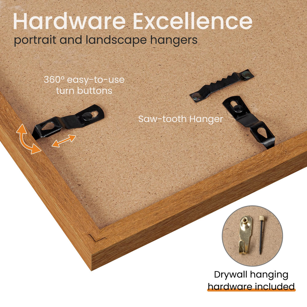 14x24 Picture frame with mat for 11x17, Solid Teak Tempered Glass, Teak