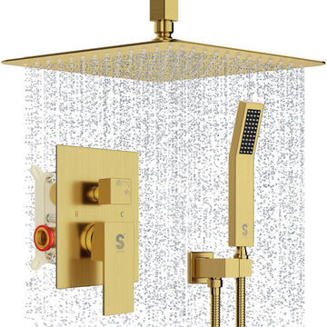 12 Inch Ceiling Mount Rain Shower System,Brushed Gold