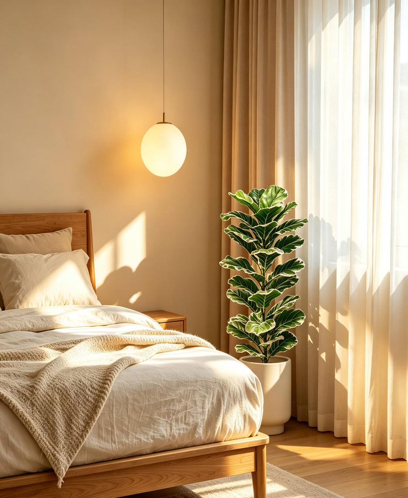 Set of 2 Fiddle Fig Tree 40'' Fake Tree Plants Artificial Decor with Green Artificial Turf Artificial Indoor Plants