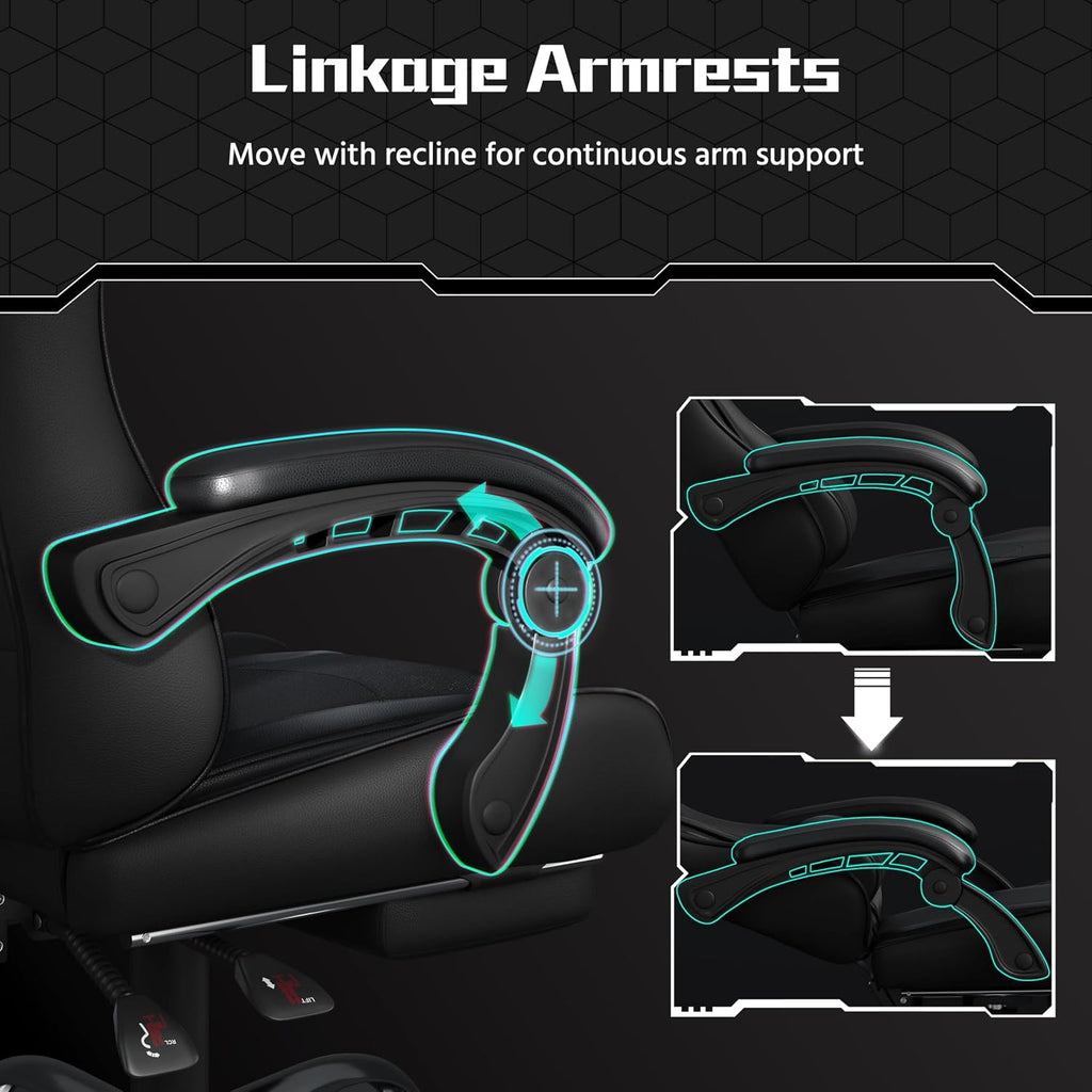 Gaming Chair with Footrest Massage Lumbar Pillow Reclining Black | Foam-padded PU leather racing seat and plush