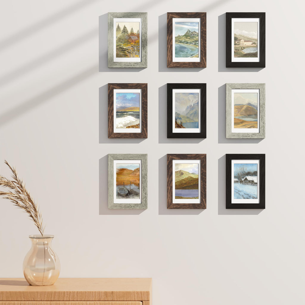 4x6 Picture Frames Set of 9, Wall & Tabletop, Black&Brown&Grey