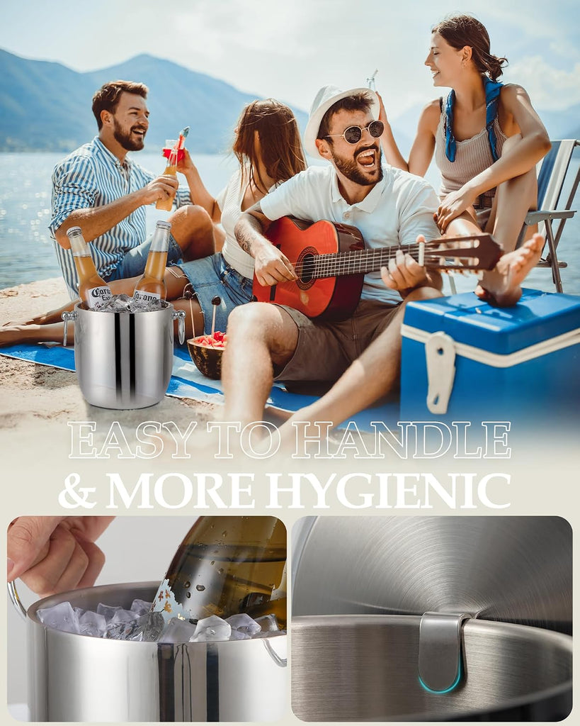 Insulated Ice Bucket, 3L Double Wall Stainless Steel Ice Bucket