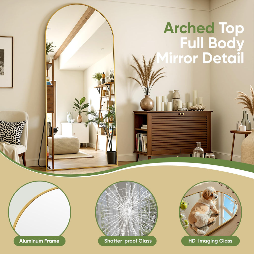 58"x20" Over The Door Mirror, Full Length Mirror with Stand, Gold