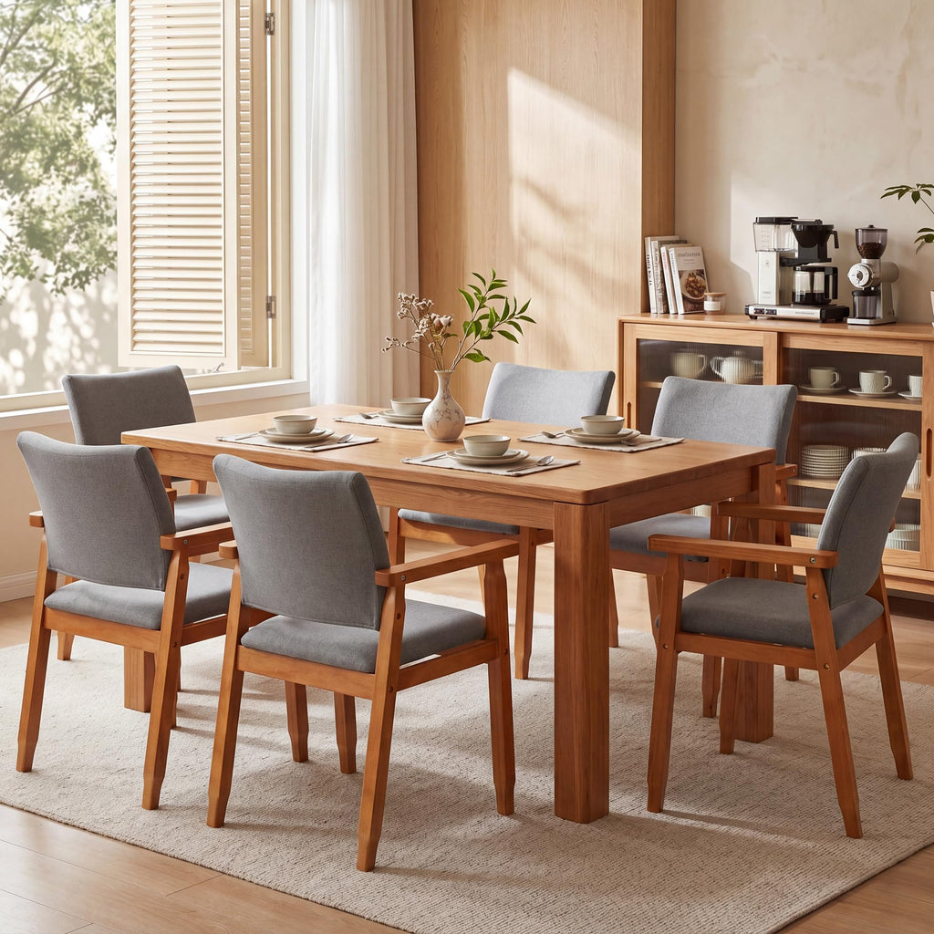 Mid-Century Modern Linen Dining Chair with Arms, Solid Wood Frame, 320 lbs Weight Capacity, Upholstered Accent Chair