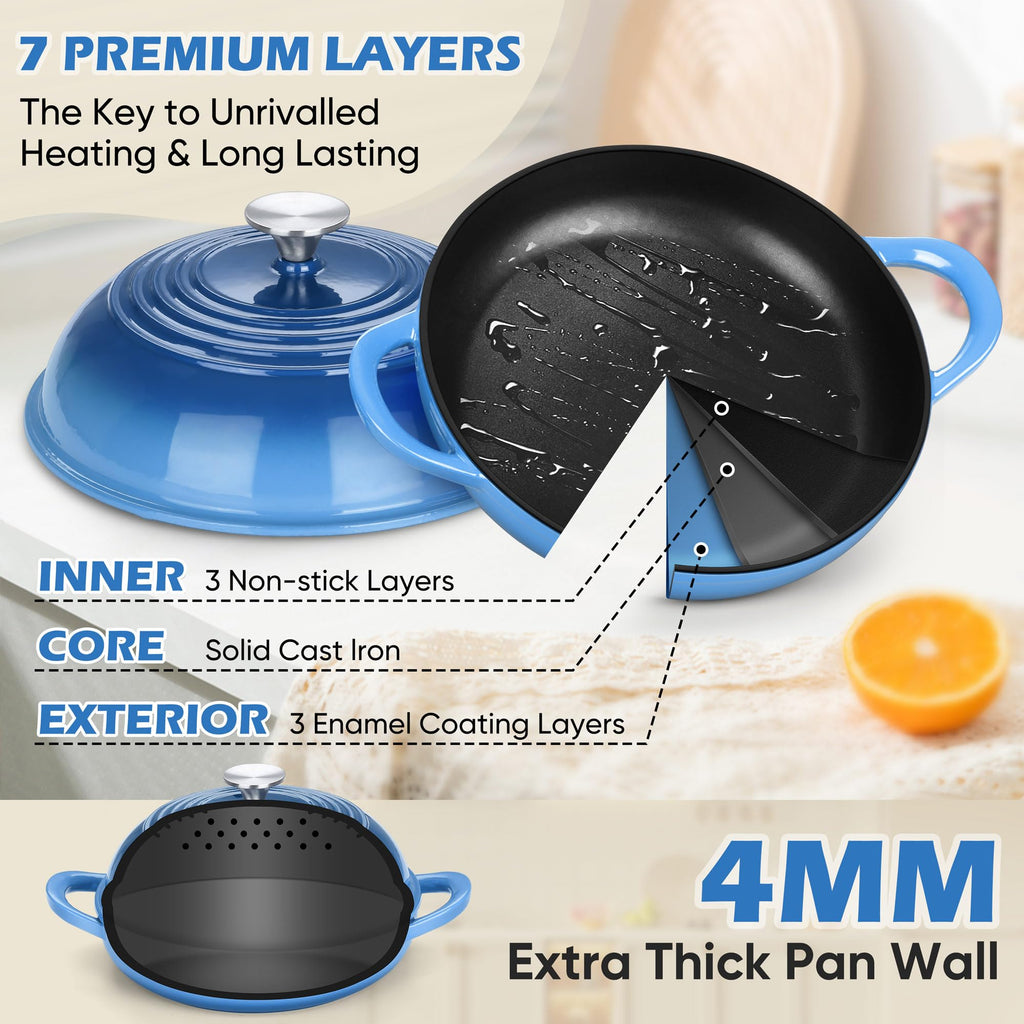 Dutch Oven for Bread Baking, Enameled Cast Iron Pot with Lid, Blue