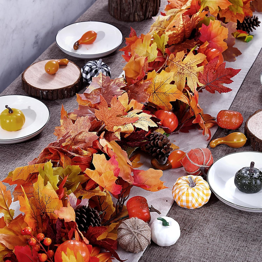 3 Pack Fall Maple Leaf Garland 5.7Ft/Piece Artificial Autumn Maple Leaves Garland Fall Leave Vines with Hanging