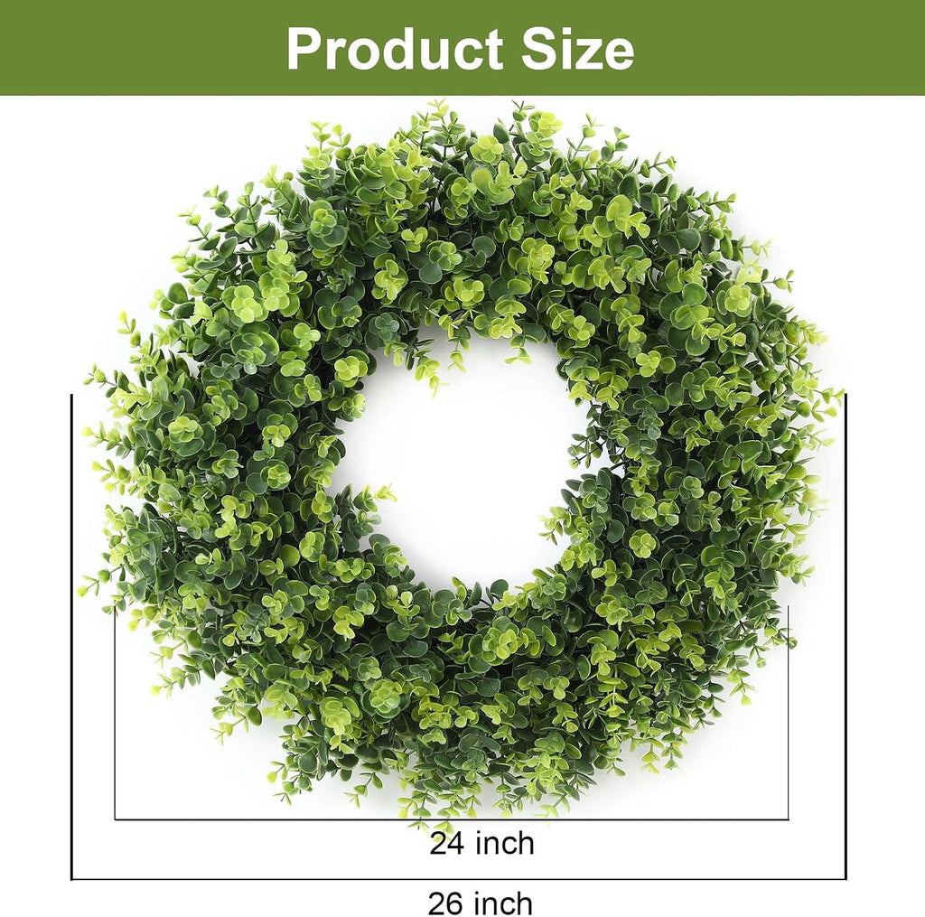 26'' Boxwood Wreath for Front Door, Artificial Boxwood Leaves Wreath for Spring and Summer, Indoor Outdoor Wall