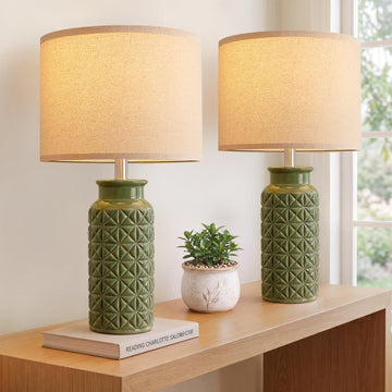 22.6" Modern Ceramic Bedside Lamps Set of 2, Lamps, Green
