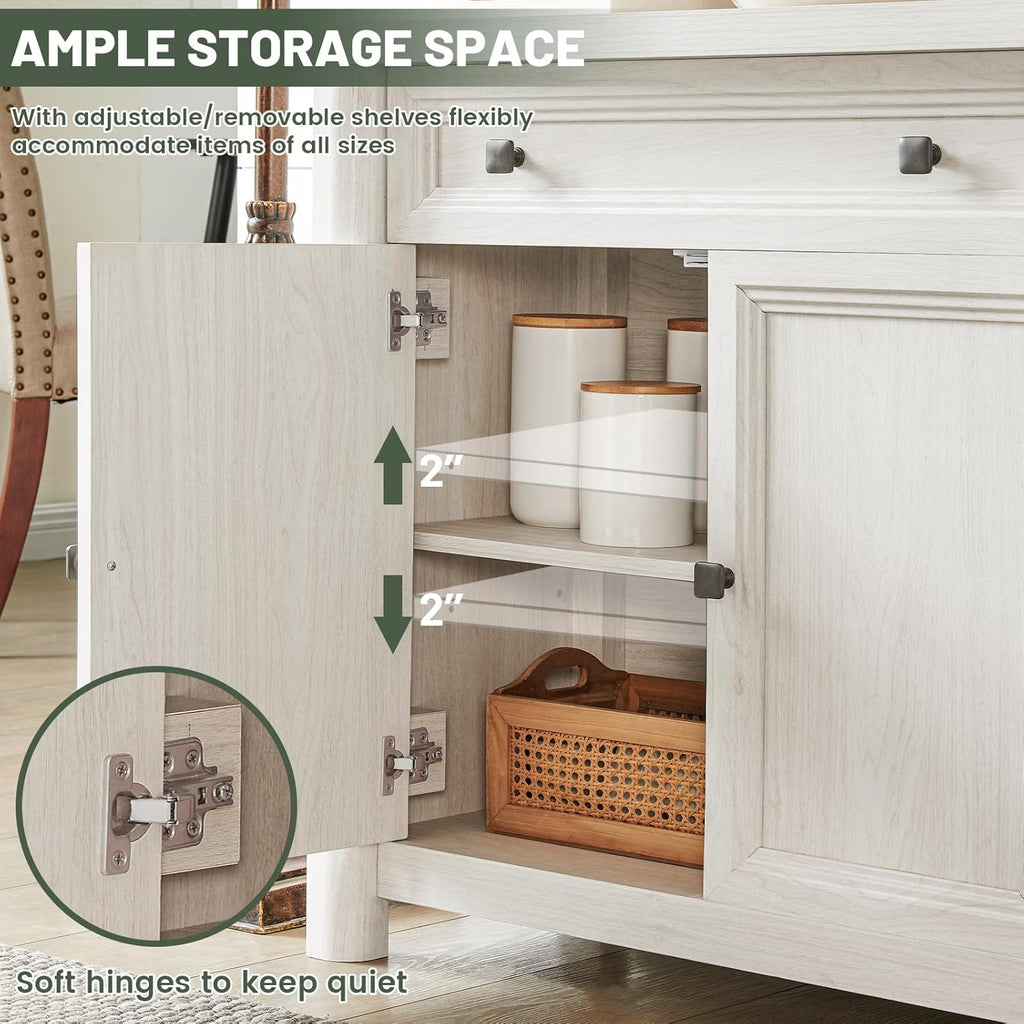 Farmhouse Sideboard Buffet Cabinet with Drawers, 59" Large Credenza Kitchen Storage Cabinets with Shelves & 4 Doors