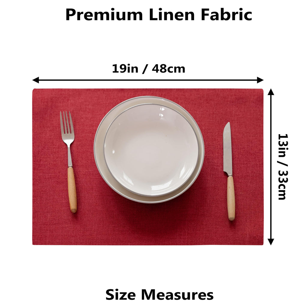 Placemats Set of 6 Red Linen Wipeable Place Mats Heat Resistant Cloth Placemats for Dining Table Restaurants Holiday