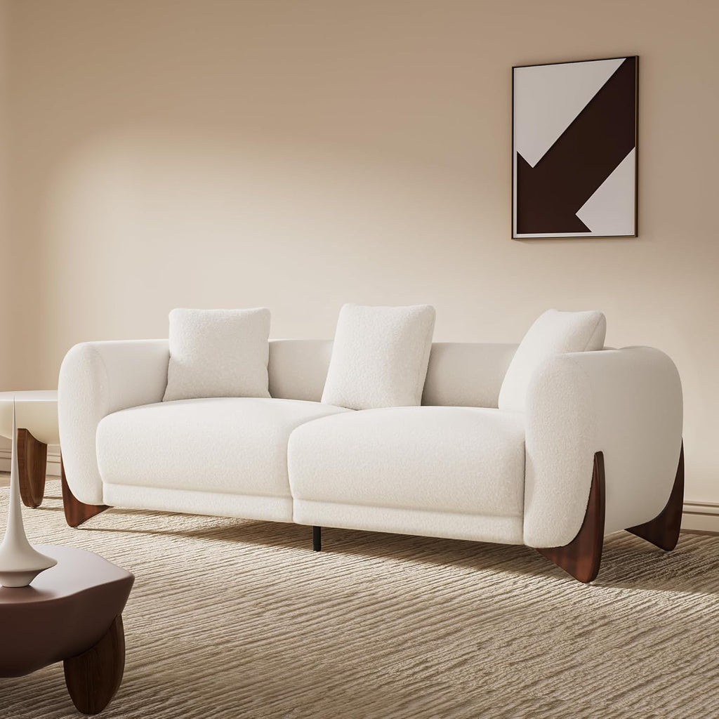 Morden Fort Modern Cloud Couch - 3 Seater Sherpa Boucle Sofa with Wood Legs