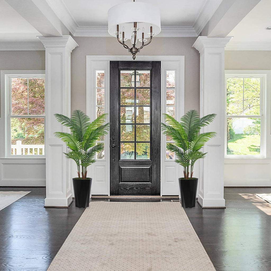 Artificial Palm Tree 5FT - Faux Plant with Black Diamond Planter - Tall Fake Tropical Areca Floor Plant Potted