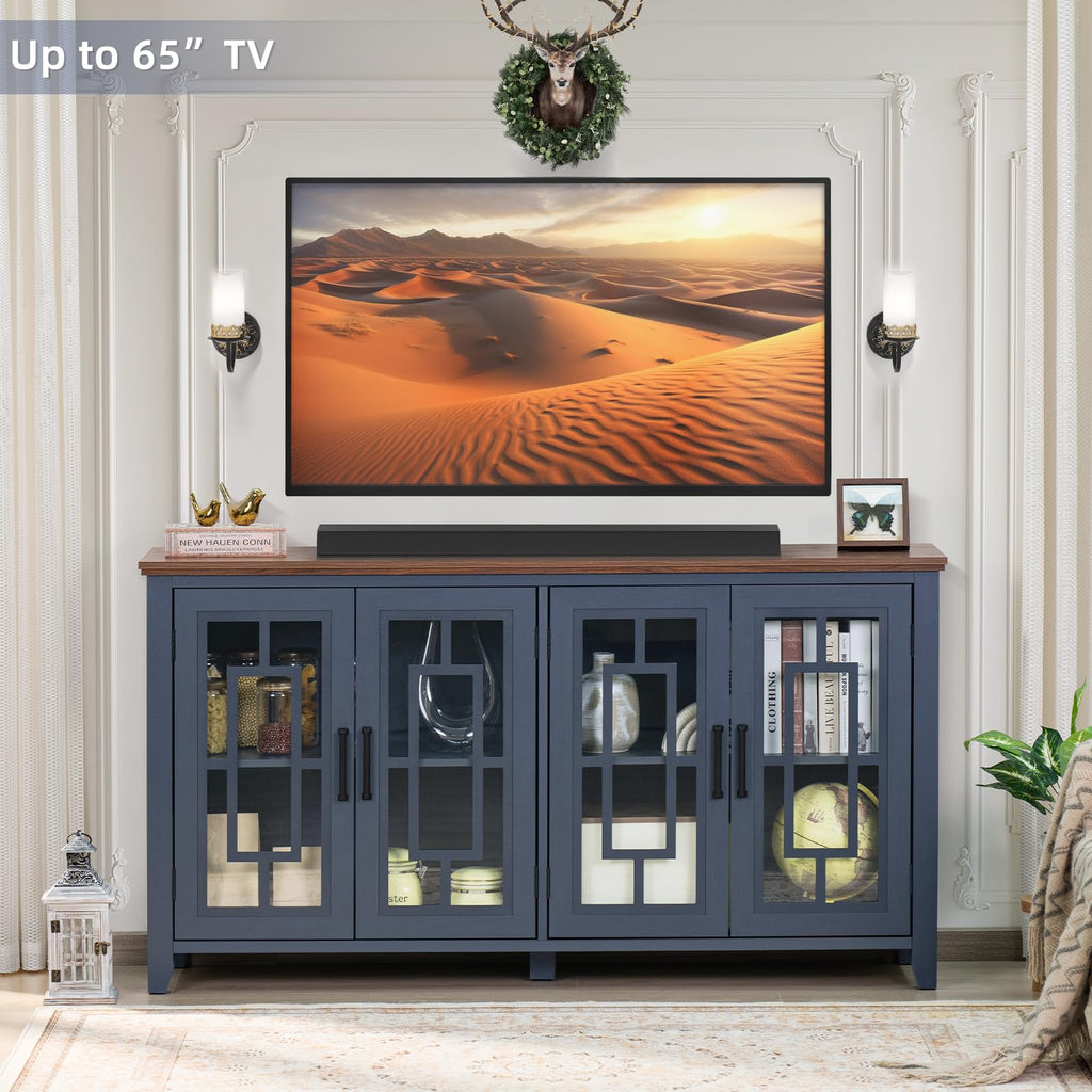 63" Farmhouse Sideboard Buffet Cabinet with Storage, Navy Blue