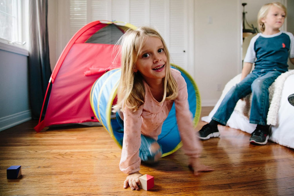 Kids Hide-Me Dome Tent and Crawl Tunnel Combo for Indoor/Outdoor Play Red/Yellow/Blue Large