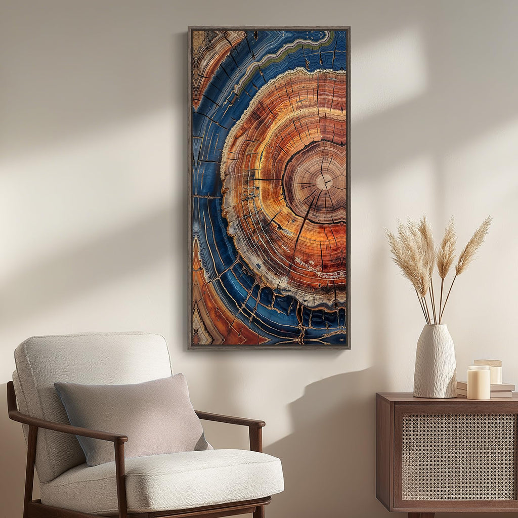 Framed Vertical Vintage Rustic Tree Ring Wall Art, 20x40 In