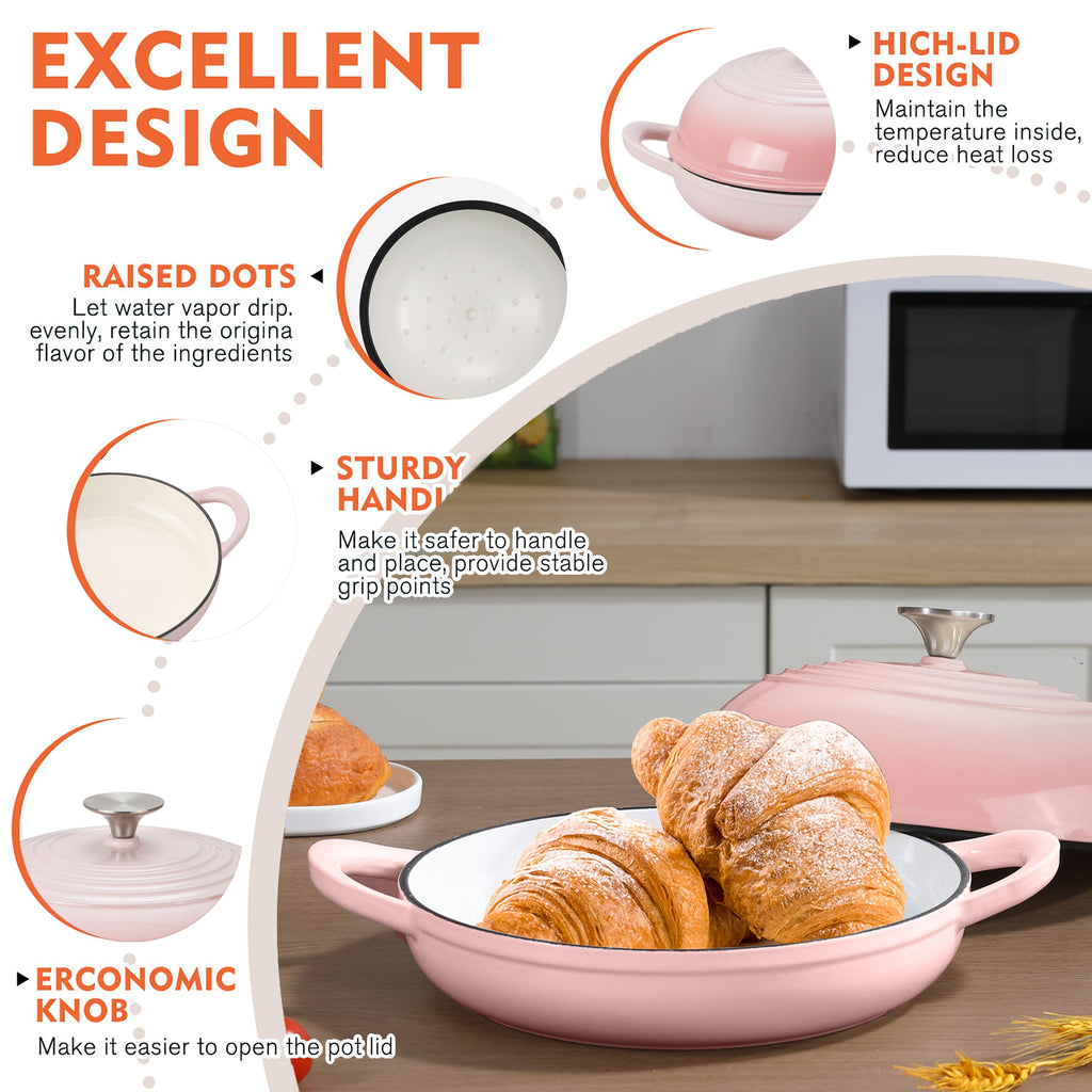6QT Enameled Cast Iron Round Bread Oven, Sourdough Dutch Oven, Pink