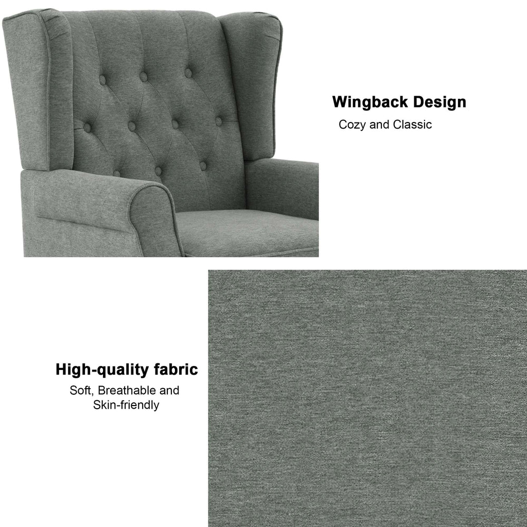 Chenille Wingback Accent Chair, Tufted High Back Armchair, Grey