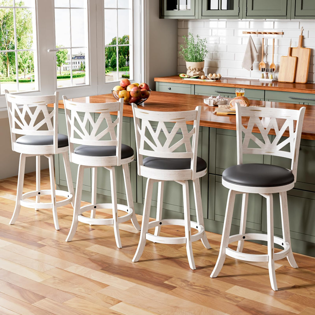 Bar Stools Set of 2, Farmhouse 24" Counter Height Barstools, White