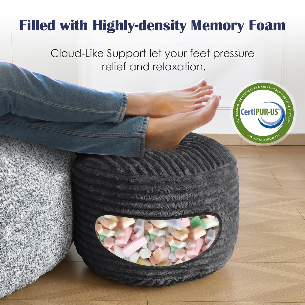 Stuffed Round Ottoman, Pouf Ottoman Foot Rest, 20 X 15, Dark Grey