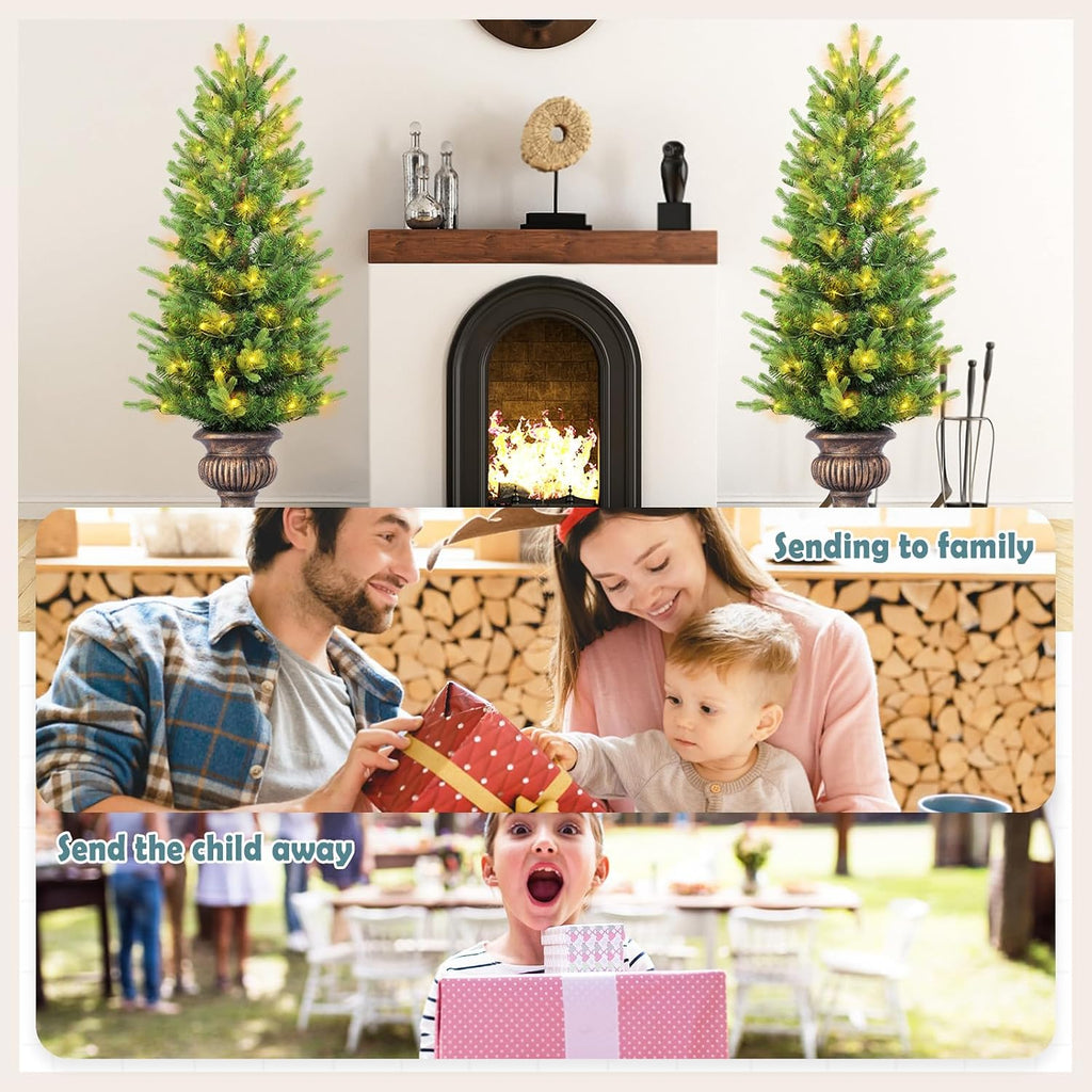 4FT Battery Operated Pre Lit Potted Christmas Tree with Lights