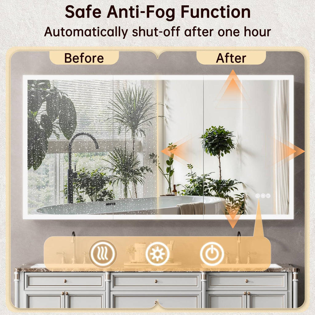 96"x40" LED Lighted Medicine Cabinet Mirror with Electrical Outlet & USB, Anti-Fog, 3 Color Temperature Stepless