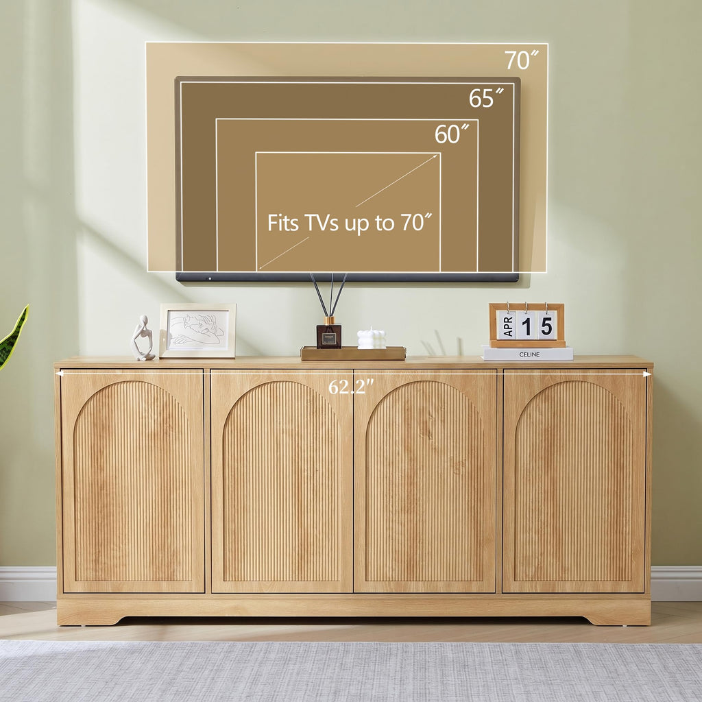 62.2 Inch TV Stand for TVs up to 70 Inches with 4 Fluted Arched Door