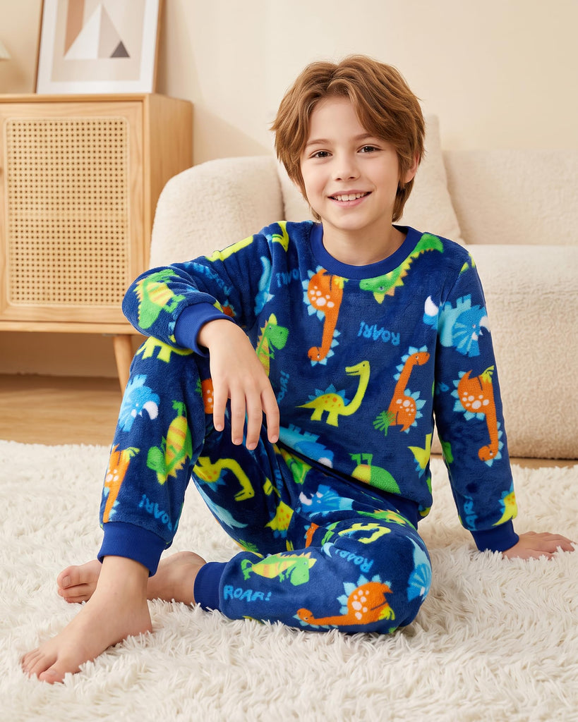 Boys Fleece Pajamas Fuzzy Sleepwear Toddler Soft PJs Loungewear Cozy Pullover Sweatshirt Pants Set for Kids 4-5