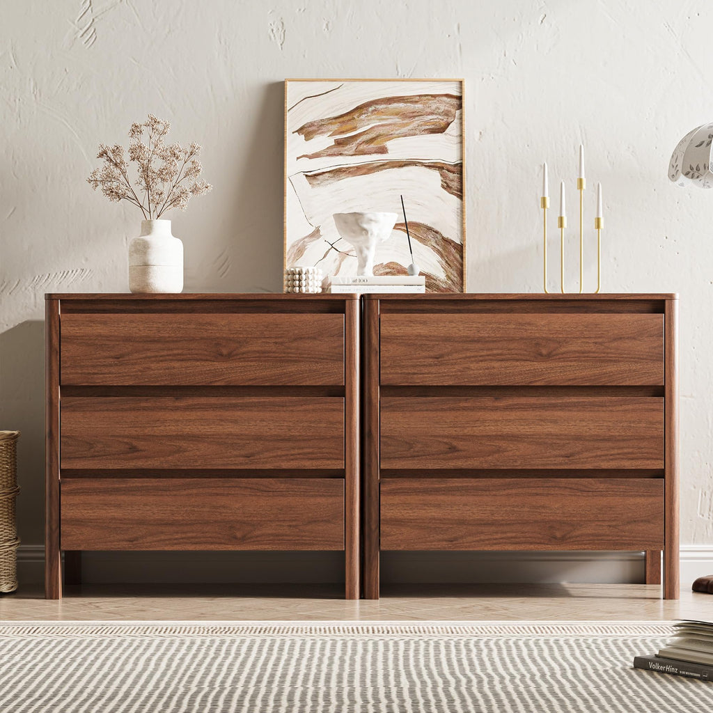 Walnut 3 Drawers Dresser, 31.4" Wide Wood Dresser
