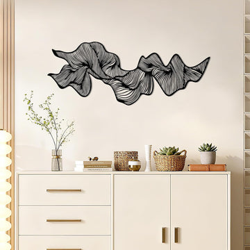 Abstract Wave Line Metal Wall Art Modern Geometric Black Wall Decor - Set of 3