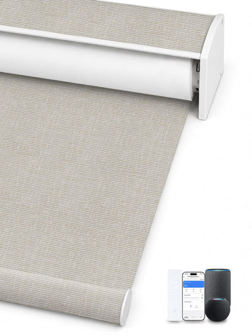 Motorized Smart Roller Shades, 100% Blackout Safari Cream