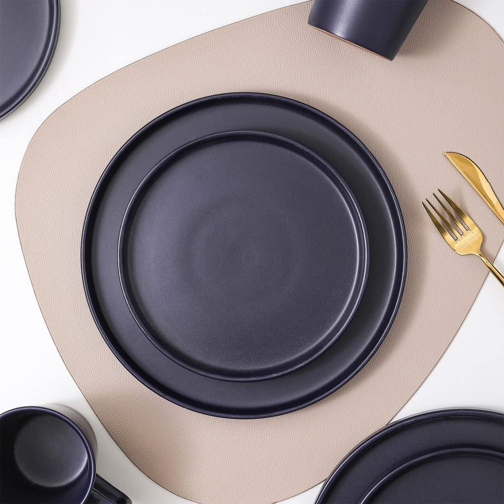 Lain Cleo Modern Stoneware 16-Piece Dinnerware Set, Plates and Bowls Set, Dish Set Service For 4, Dark Blue