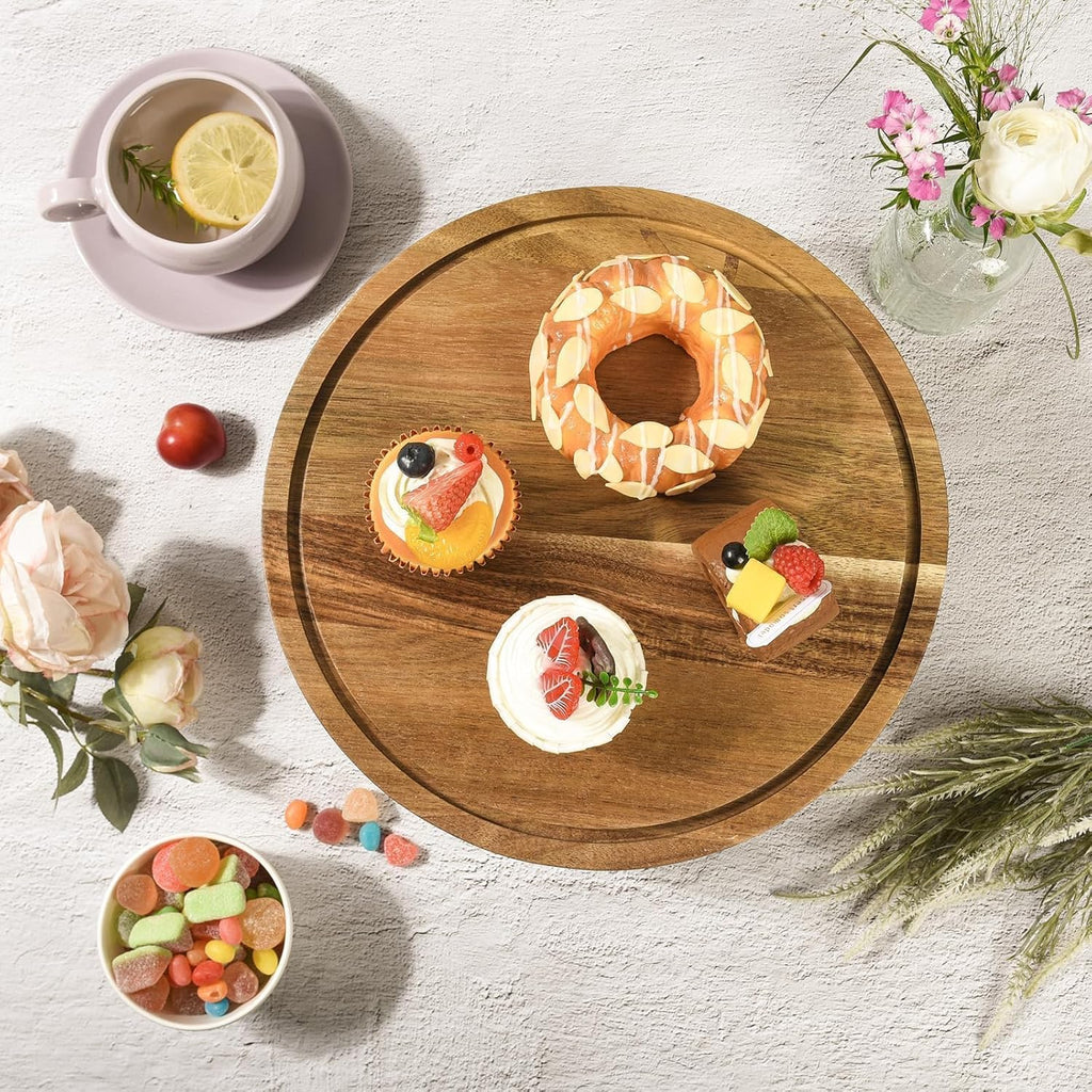 Acacia Wood Cake Stand with Acrylic Dome Lid,12 inch Round Dessert Table Display Set,2-In-1 Cake Plate with Cover