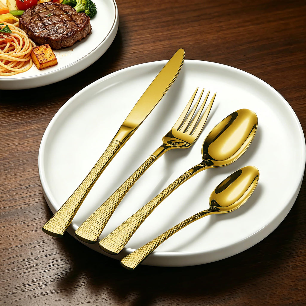 Hammered Gold Stainless Steel 20-Piece Flatware Set
