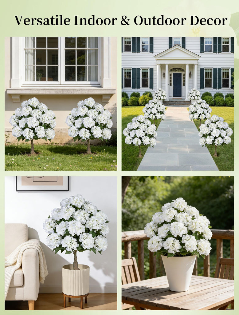 White Artificial Flower Trees for Porch, 2 Packs, 33-Inch