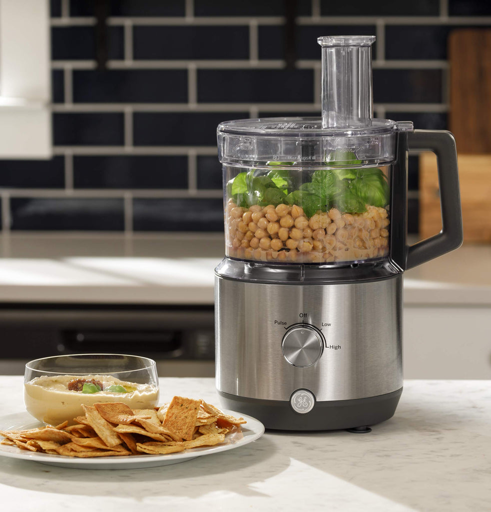 GE Food Processor, Large 12-Cup Vegetable Chopper for Shredding, Mincing, Dicing & Kneading Dough, 9 Stainless Steel