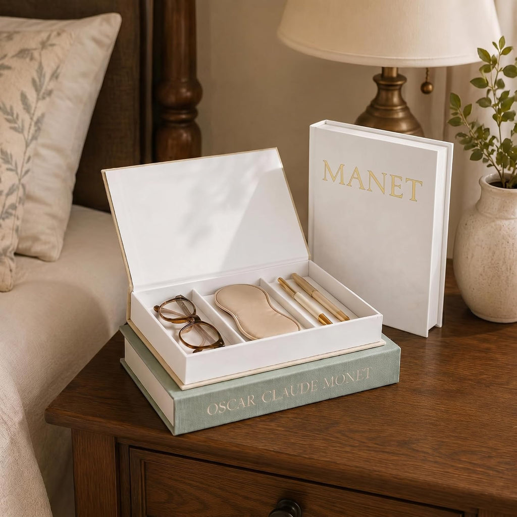 Aesthetic Decorative Books, Set of 3 Linen Faux Book Boxes, Sage | Beautiful Fake/Faux Books for Modern Home Decor