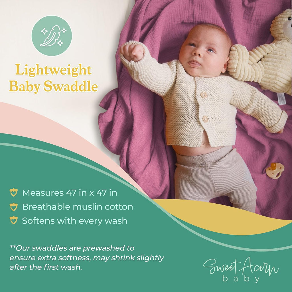 Muslin Swaddle Blanket - Soft Cotton Muslin Baby Blanket for Newborns, Infants, and Toddlers, All-Season Comfort Baby