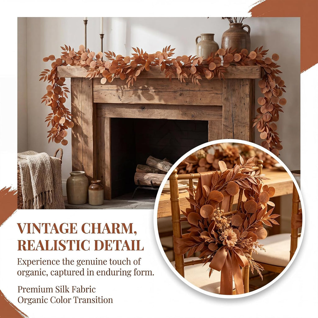 6.5Ft Fall Artificial Eucalyptus Garland with Willow Leaves - Set of 65