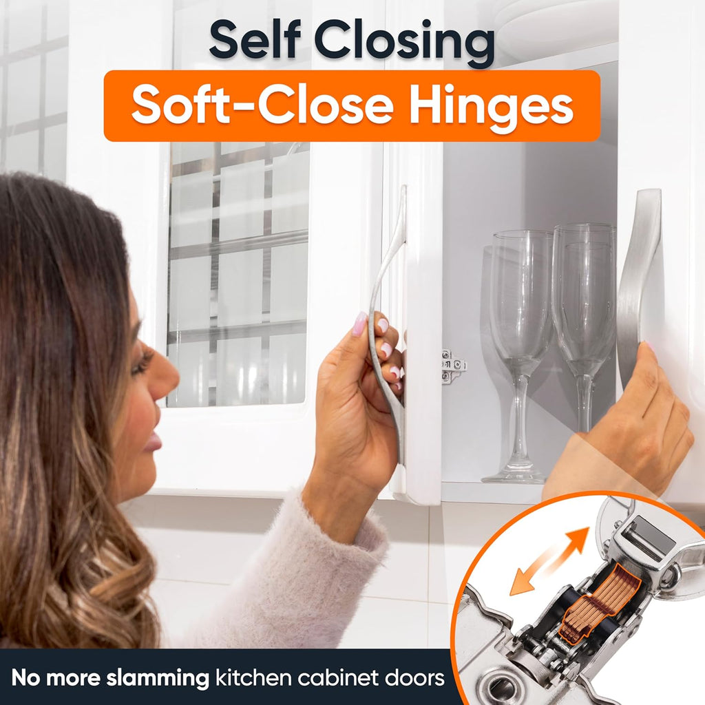 Full Overlay European Soft Close Cabinet Hinges Cabinets (10 Pcs) -105° Frameless Concealed Cabinet Door Hinge -5 Way