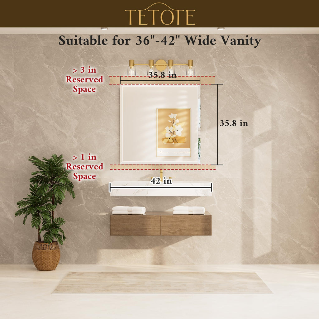 36" x 36" Rectangle Tempered Mirror with Frameless Beveled Edge for Vanity and Bathroom