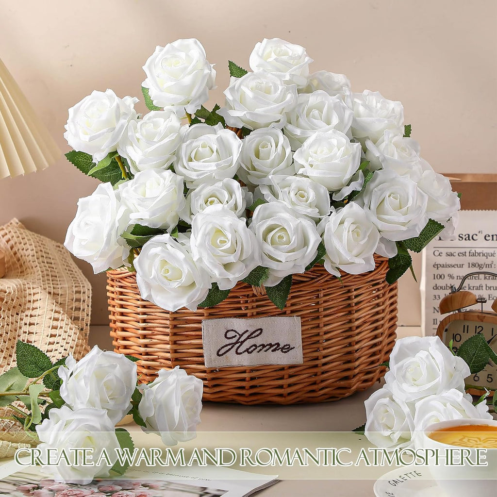 Artificial Silk Roses Bulk with Long Stem,Pure White - Set of 50
