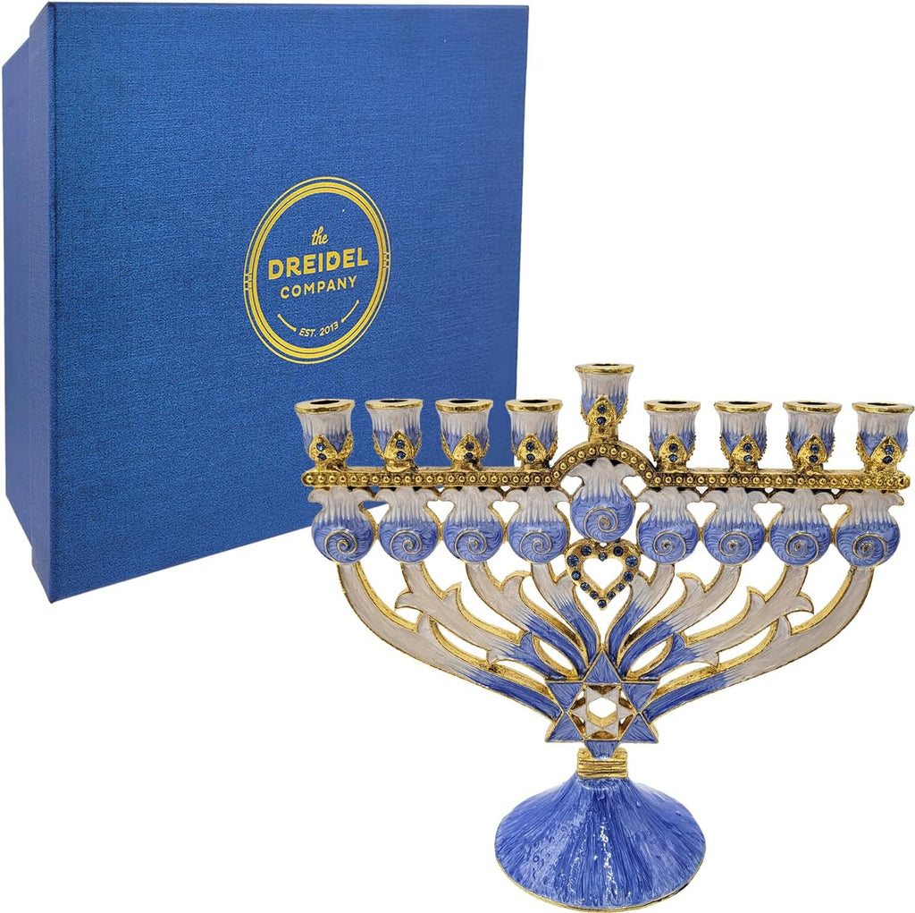 Hanukkah Enamel Magen David & Heart Design, Hand-Painted Enameled Metal