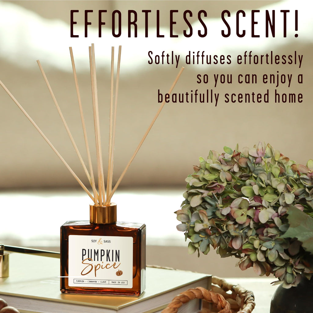 Pumpkin Spice Reed Diffuser, Fall Reed Diffuser Set - Infused w/Essential Oils I Pumpkin Diffuser I Stick Oil Reed