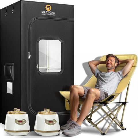 Portable Steam Sauna Dual 1500W+1200W 3L, Sauna Tent with Ergonomic High Back Sauna Chair