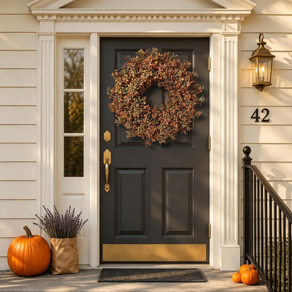 26" Artificial Fall Boxwood Wreath for Front Door Decoration(Autumn Orange)