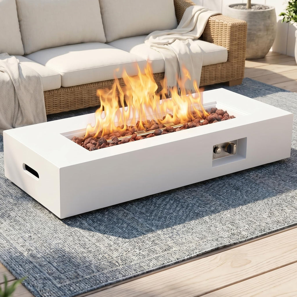 42" Propane Fire Pit Table & Rack Rectangle Gas Fire Pit No Tank Holder | 50,000 BTU 2 in 1 Low Profile Firepit Table