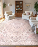 Area Rugs Washable Non-Slip, Floral Vintage Distress Print Pattern Medallion Carpet for Living Room Bedroom