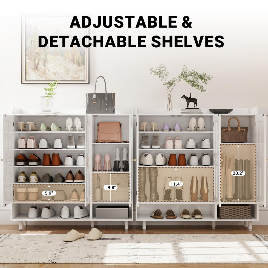 Shoe Cabinet with 3 Doors and Adjustable Shelves, Large Shoe Storage Cabinet for 24-30 Pairs, Modern Farmhouse Shoe