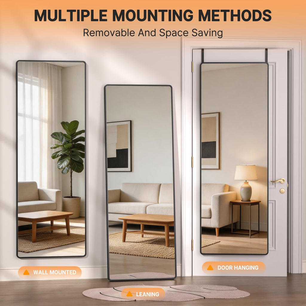 Door Mirror Full Length, 56 x 16 Inch Full Body Wall Mirror Over The Door Hanging Mirror, Cloakroom